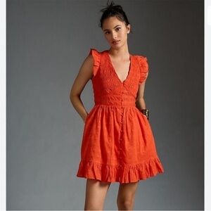 Anthropologie The Peregrine Mini Dress Size Large Red/Orange